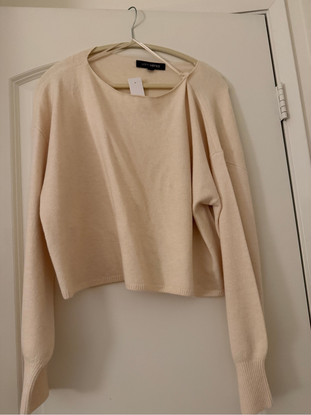 LOFT Cream Cropped Crew Neck Sweater